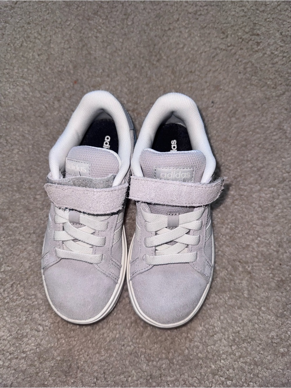 adidas Kids Light Gray Suede Sneakers with Hook-and-Loop Strap